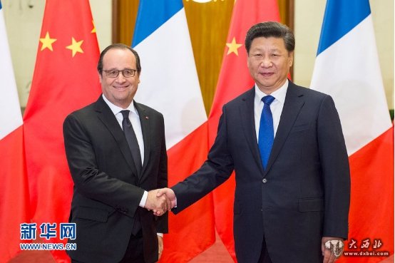 ,习近平在北京人民大会堂同法国总统奥朗德举行会谈